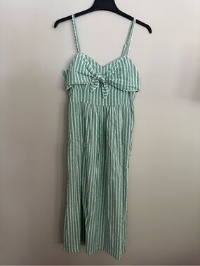 Old Navy Light Green Striped Tie-Front Midi Dress Women’s Medium Coastal Preppy